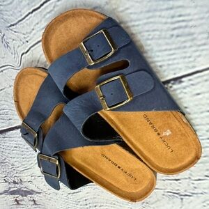 Lucky Brand Navy Slide Sandals with Buckles